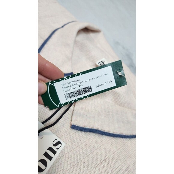 The Commons Men's XXL Light Pink Ribbed Contrast Stitch Sweater Polo Shirt NWT - Picture 5 of 11